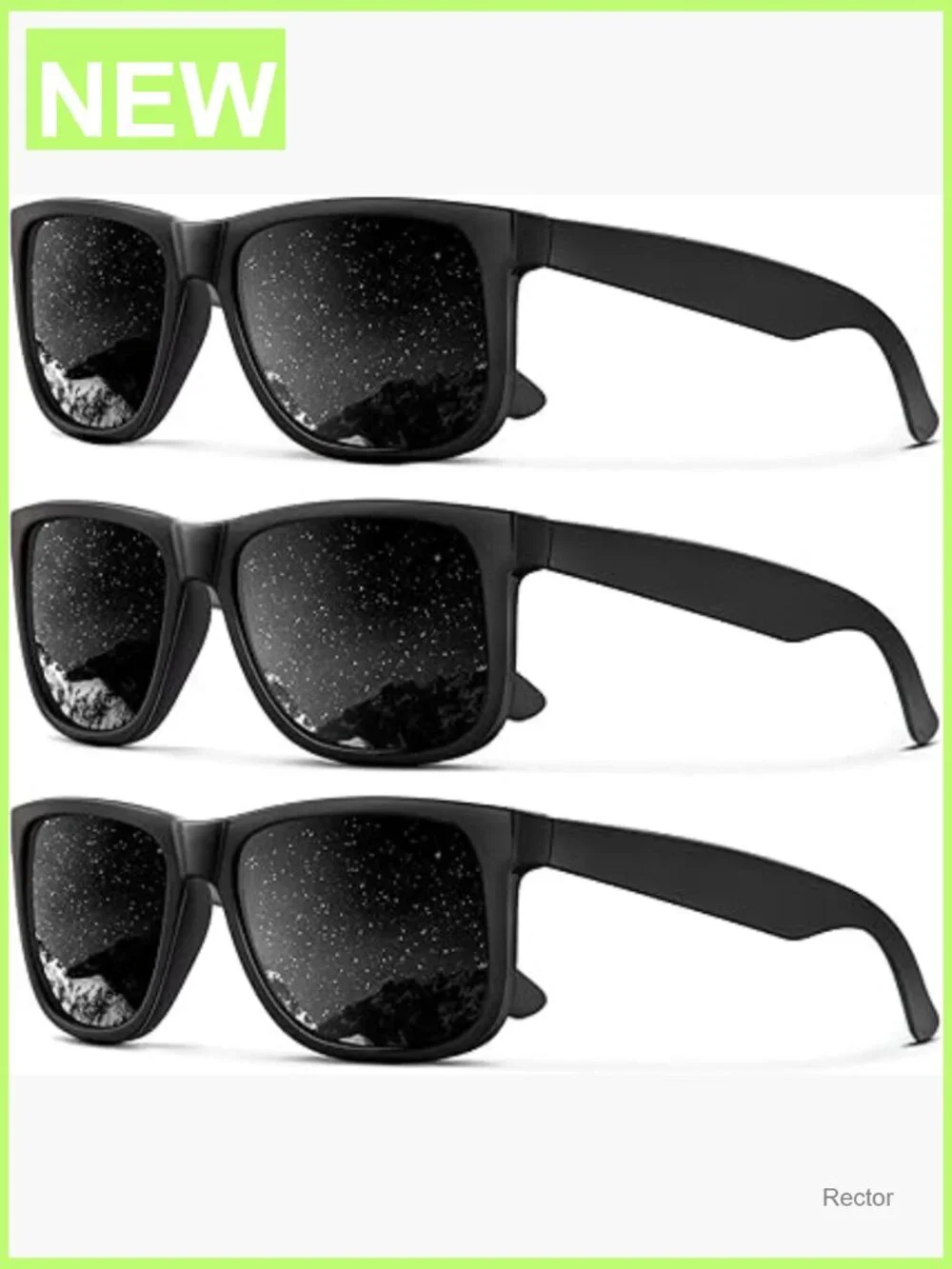 Polarized Sunglasses 3 Pack UV Protection Rectangular Matte Black Frame